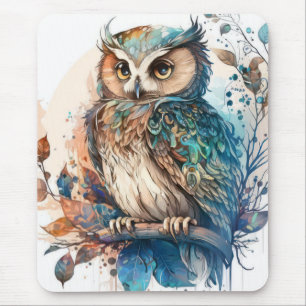 Tapis De Souris Hibou Portrait animal Peinture animalière Faune en
