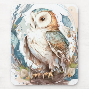 Tapis De Souris Hibou Portrait animal Peinture animalière Faune en