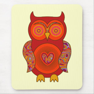 Tapis De Souris Hibou psychédélique rouge