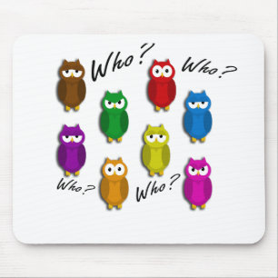 Tapis De Souris Hiboux colorés - qui ? Qui ?