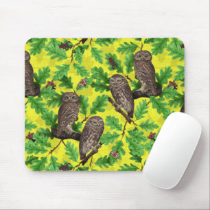 Tapis De Souris Hiboux dans la forêt sur fond jaune citron