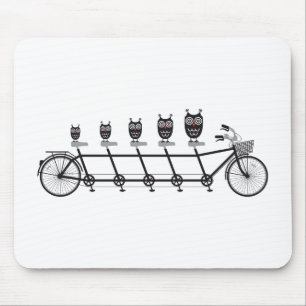 Tapis De Souris hiboux mignons sur la bicyclette tandem