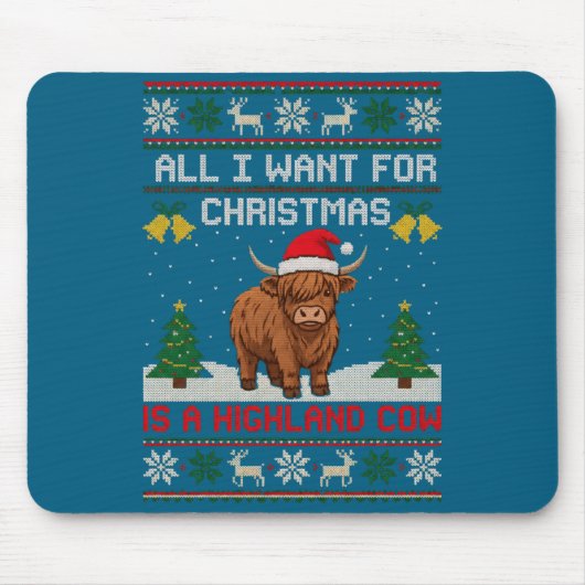 Tapis De Souris Highland Cow Christmas Ugly Sweater Style Festive (Devant)
