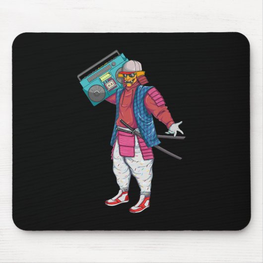 Tapis De Souris Hip hop Samurai avec Boombox Stéréo 80s (Devant)