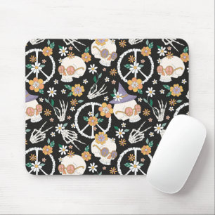 Tapis De Souris Hippie Halloween Skulls et Fleurs Motif