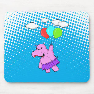 Tapis De Souris Hippo Rose Volant Avec Ballons