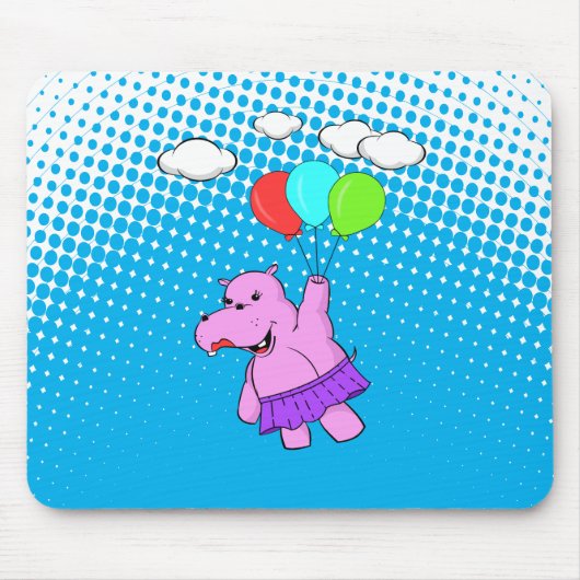 Tapis De Souris Hippo Rose Volant Avec Ballons (Devant)