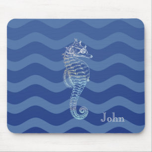 Tapis De Souris Hippocampe Vagues Rayure Bleu Marine Nautique