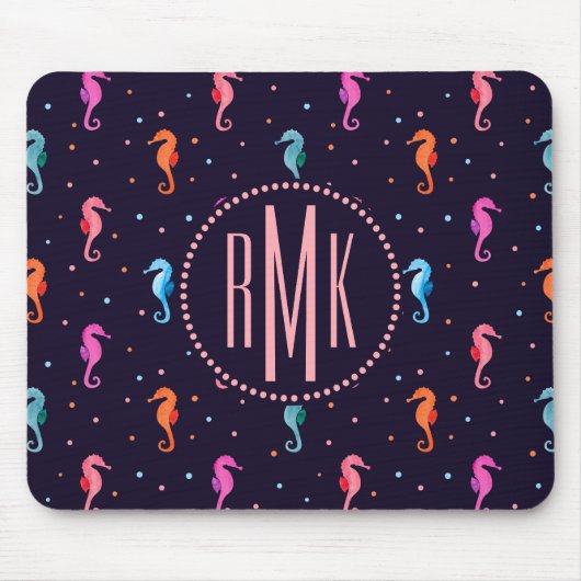 Tapis De Souris Hippocampes d'aquarelle sur le motif de bleu (Devant)