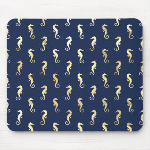 Tapis De Souris Hippocampes ton or sur fond bleu marine