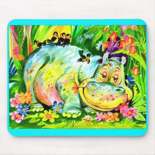Tapis De Souris hippopotame et oiseaux aux couleurs vives (Devant)