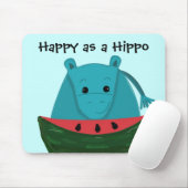 Tapis De Souris Hippopotame heureux avec tranche de pastèque (Avec souris)