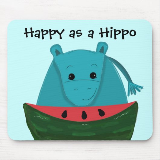 Tapis De Souris Hippopotame heureux avec tranche de pastèque (Devant)