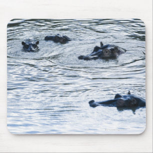 Tapis De Souris Hippopotames pataugeant en rivière, Afrique