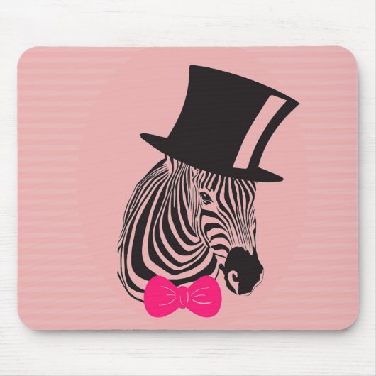 Tapis De Souris Hipster Zebra avec chapeau supérieur et Cravate Bo (Devant)