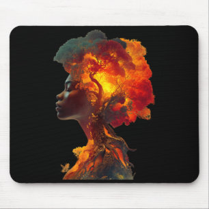 Tapis De Souris Histoire noire femme afro racines d'arbre art de l