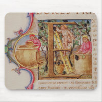 Historiated parafent "E" dépeignant la cueillette