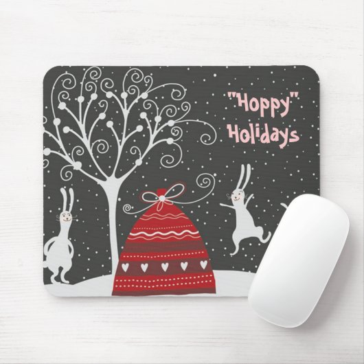 Tapis De Souris Hiver Bunny Hoppy Vacances Mousepad (Avec souris)