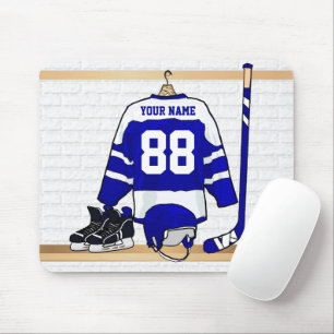 Tapis De Souris Hockey sur glace bleu et blanc personnalisé Jerse