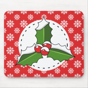 Tapis De Souris Holly Berry sur le Motif Red White Snowflakes