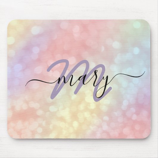 Tapis De Souris Holograph Pastel Ombre Name Monogram. Lux (Devant)