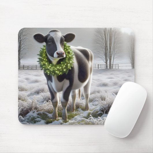 Tapis De Souris Holstein Vache portant une couronne de vacances (Avec souris)