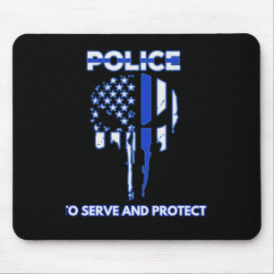 Tapis De Souris Hommage De Design Crâne De Police Avec Ligne Bleue