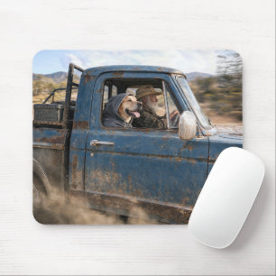 Tapis De Souris Homme âgé et Labrador Retriever dans un camion ble