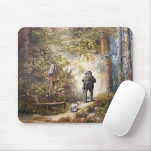 Tapis De Souris Homme et chien marchant sur un chemin forestier