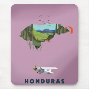 Tapis De Souris Honduras Carte illustrée affiche de voyage