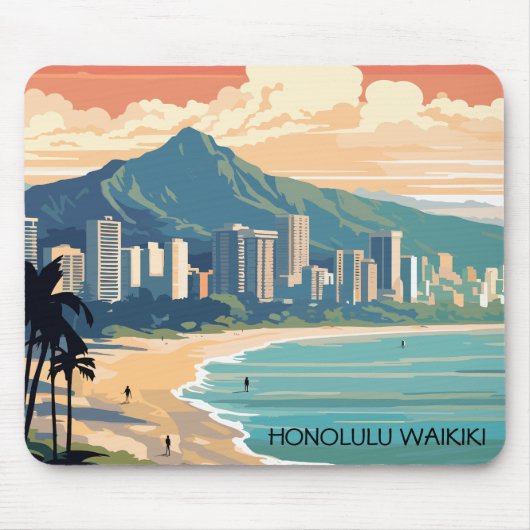 Tapis De Souris Honolulu Waikiki Beach Hawaii Panorama (Devant)