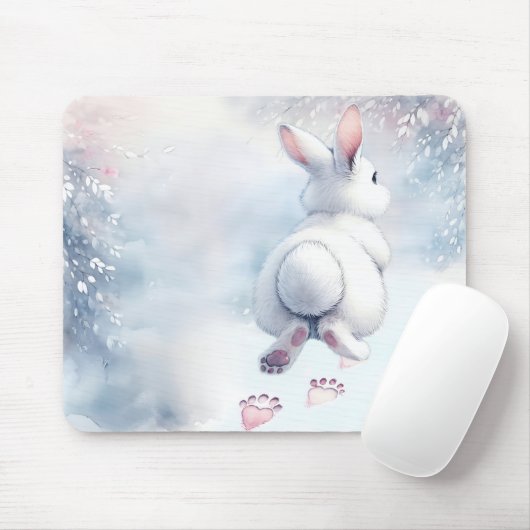 Tapis De Souris Hopping Bunny Quitter Empreintes de pattes de coeu (Avec souris)