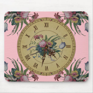 Tapis De Souris Horloge Vintage avec Fleurs