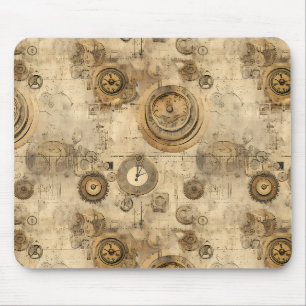 Tapis De Souris Horloges et engrenages mécaniques Steampunk Sépia