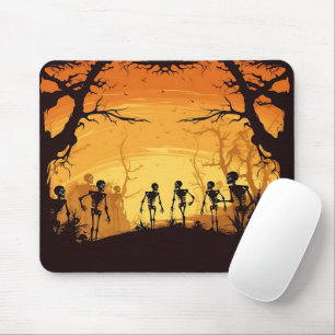 Tapis De Souris Horreur Marcher Skeletons En Forêt Halloween Nuit