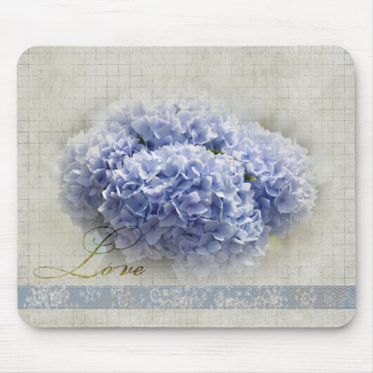Tapis De Souris Hortensias bleus romantiques (Devant)
