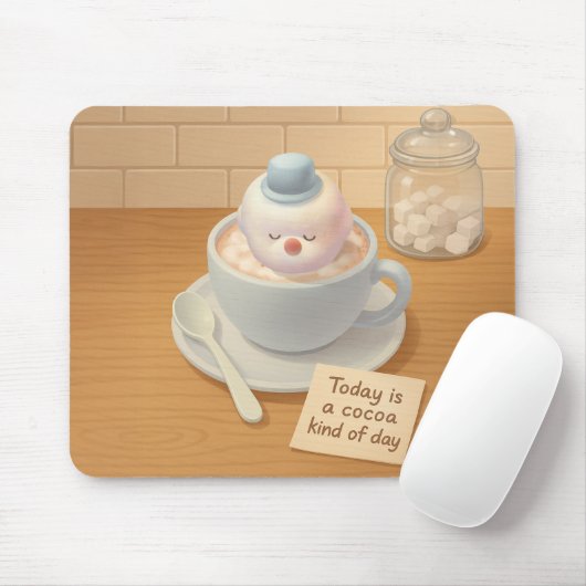 Tapis De Souris Hot Cocoa Day: Smiling Bichon Marshmallow Art (Avec souris)