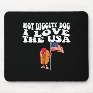 Tapis De Souris Hot Diggity Chien Usa American Flag 4 juillet Quat