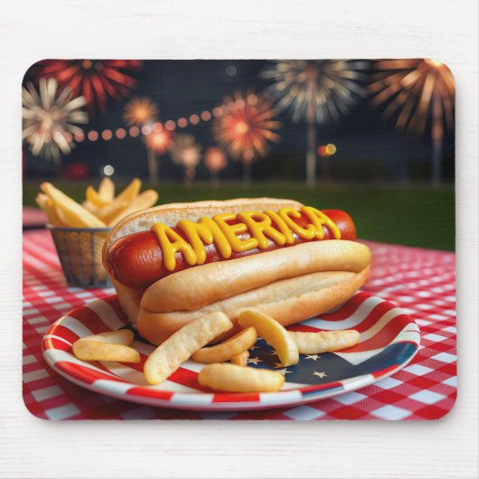 Tapis De Souris Hot Dog with America Text et Fireworks (Devant)