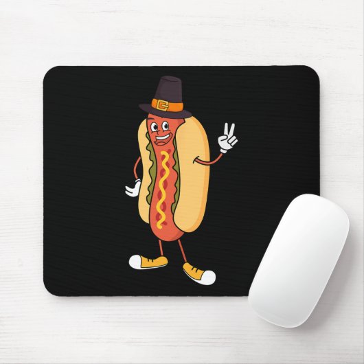 Tapis De Souris Hotdog Thanksgiving Day Drôle Nourriture Automne F (Avec souris)