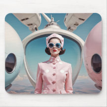 Hôtesses spatiales en rose. Futurisme rétro Sci-Fi