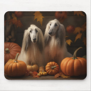 Tapis De Souris hound afghan Chiot Automne Citrouille de plaisir