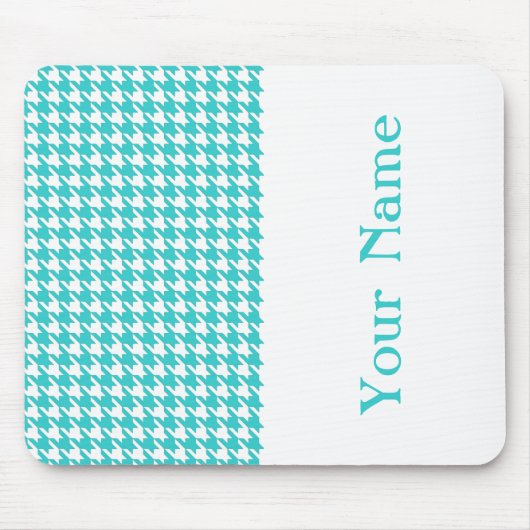 Tapis De Souris Houndstooth moderne turquoise avec nom (Devant)