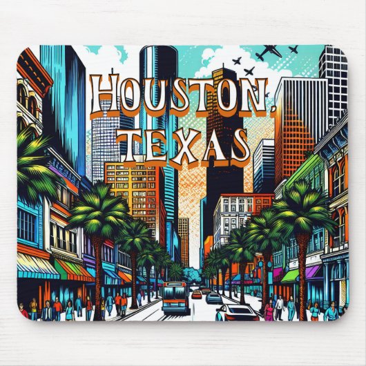 Tapis De Souris Houston, Texas Downtown City View Art Abstrait (Devant)