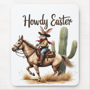 Tapis De Souris Howdy Bunny de Pâques chevauchant un Cheval Cowboy