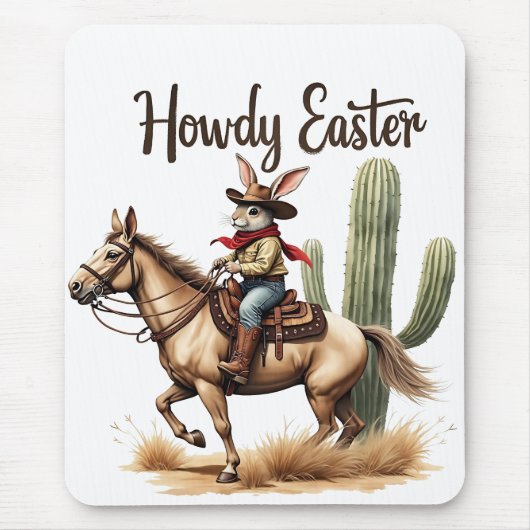 Tapis De Souris Howdy Bunny de Pâques chevauchant un Cheval Cowboy (Devant)