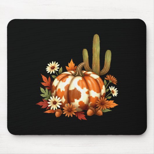 Tapis De Souris Howdy Fall Pumpkin Retro Western Cowboy Cow Hallow (Devant)