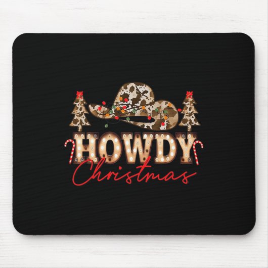Tapis De Souris Howdy Noël Père Noël mignonne Leopard Western Cowg (Devant)