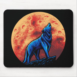 Tapis De Souris Howling Wolf and Blood Moon Mouse Pad