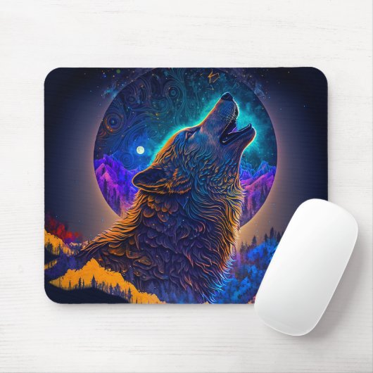 Tapis De Souris Howling Wolf Surreal Imaginaire (Avec souris)